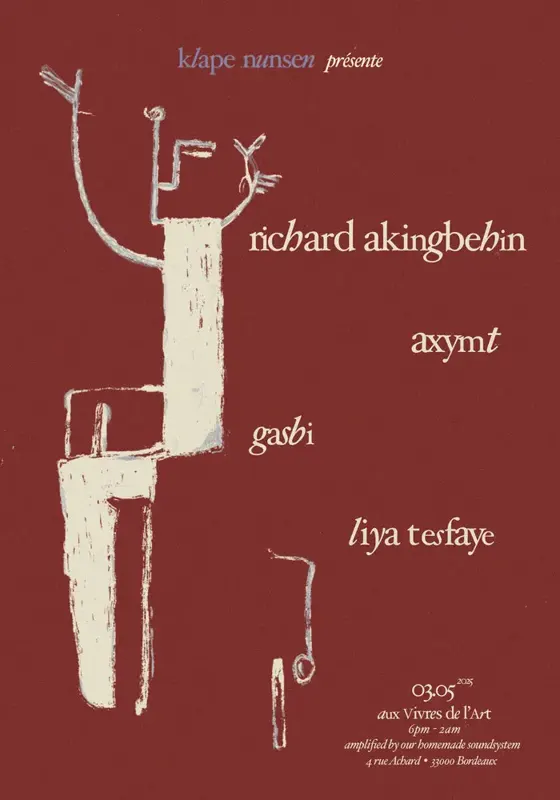 poster: richard akingbehin, 03.05.2025 — line-up: richard akingbehin, axymt, gasbi, liya tesfaye